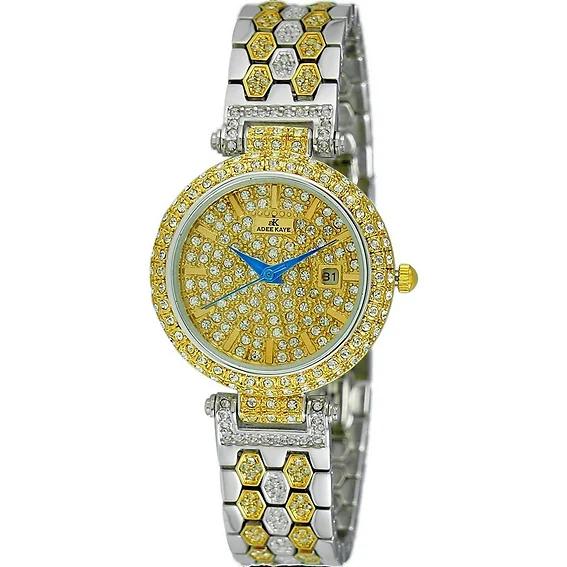 Женские часы Adee Kaye Finess Collection с кристаллами, золотистый циферблат, кварцевые AK2526-L2G жёлтый