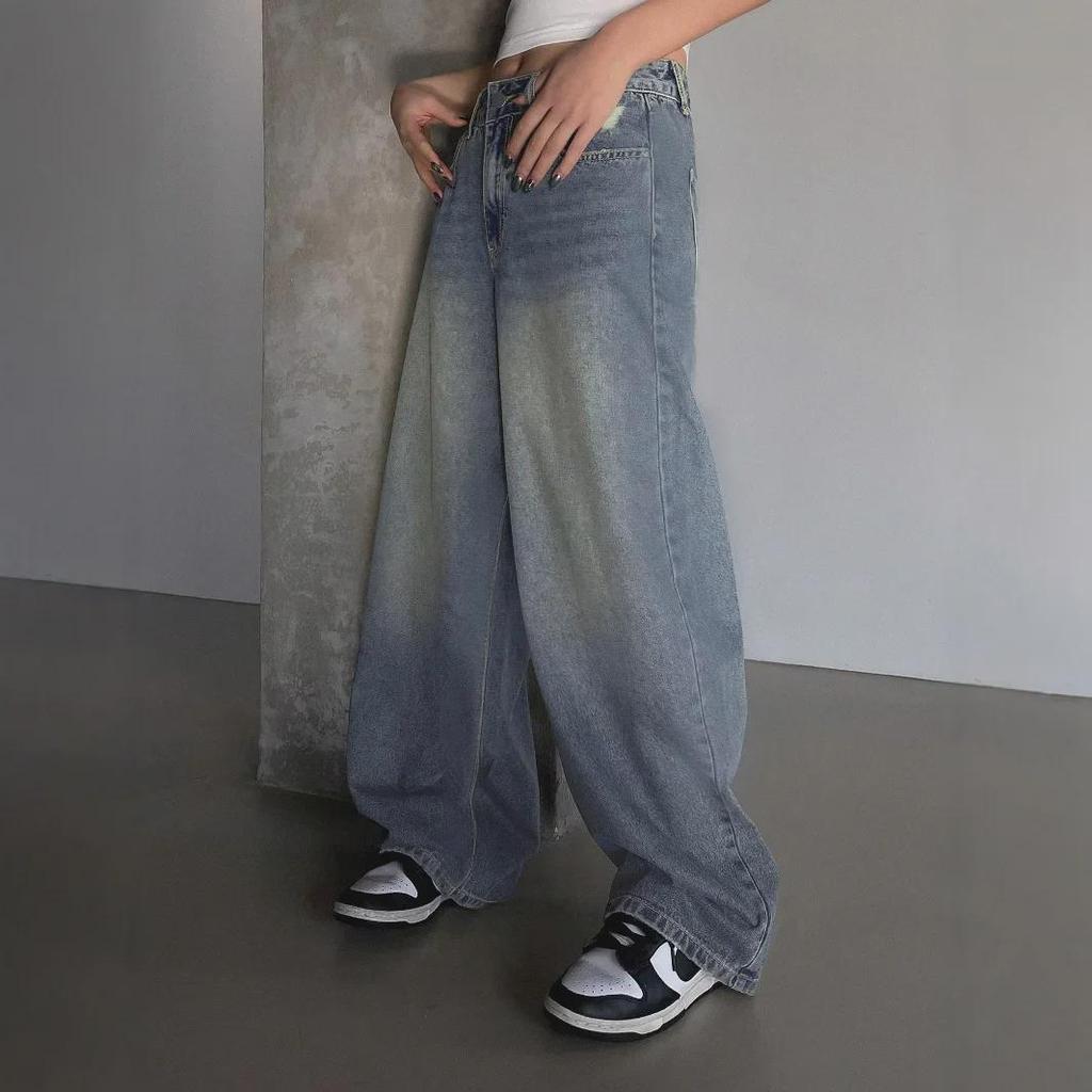 Damen Amerikanisch Blaue Weitbeinige Ripped Jeans - Superlang, Locker, Lässige Hose