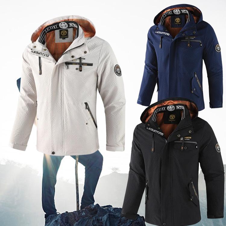 American Spring Autumn  New Fashion Men's Casual Trendy Solid Color Long Sleeve Outdoor Hooded Jacket Male Coat Clothes Tops