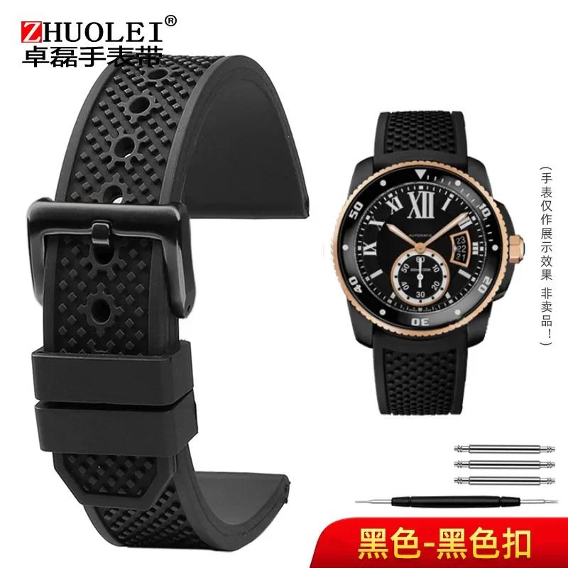 For Cartier Calibre London Tank Strap W7100056/WSCA0006W7100037/W7100041/7100015 Man Fluoro Rubber Silicone Watchband 23mm 24mm