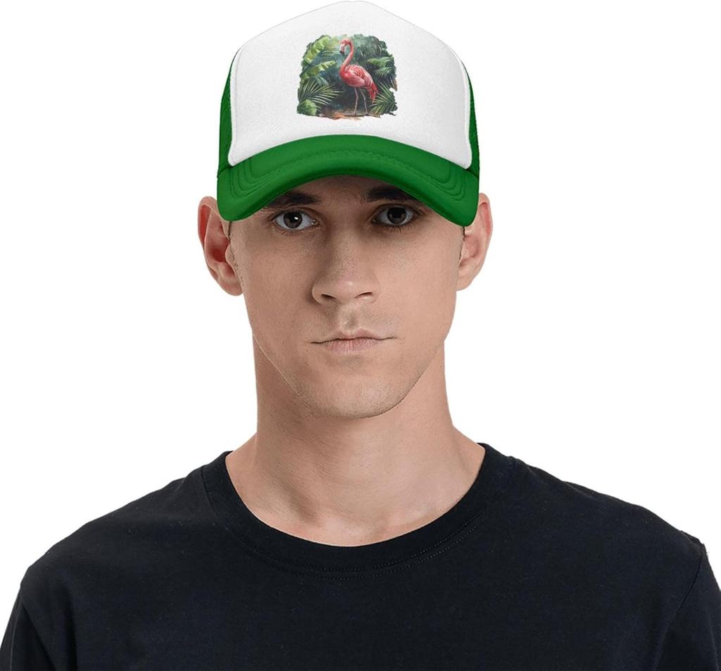 Flamingo Watercolor Palm Leaves Mesh Trucker Hat Adjustable Snapback Baseball Cap for Men Women