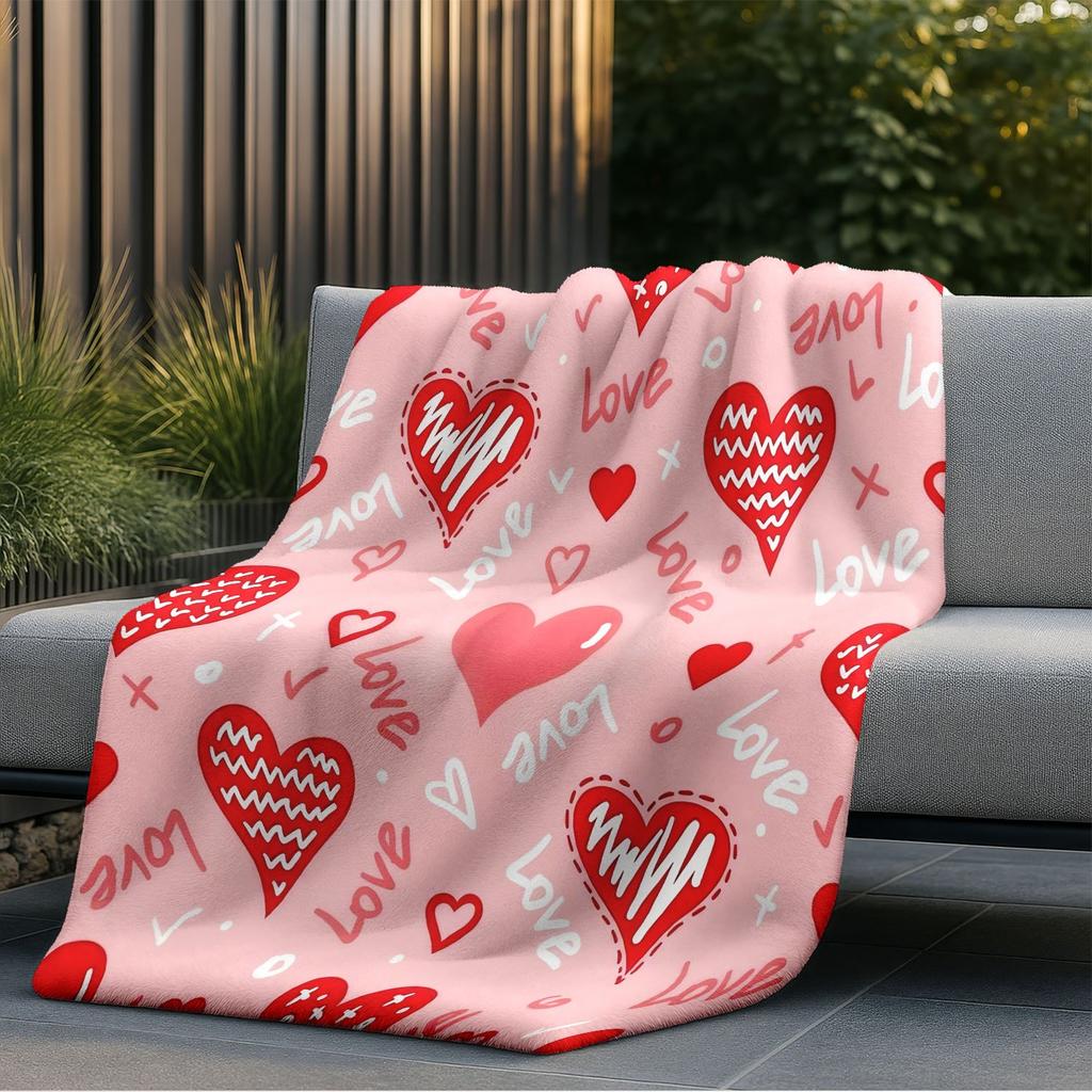 VIKAMA Valentine's Day Flannel Blanket Skin Friendly Soft Pink Love Bedroom Sofa Blanket Couple Gift Home Decoration