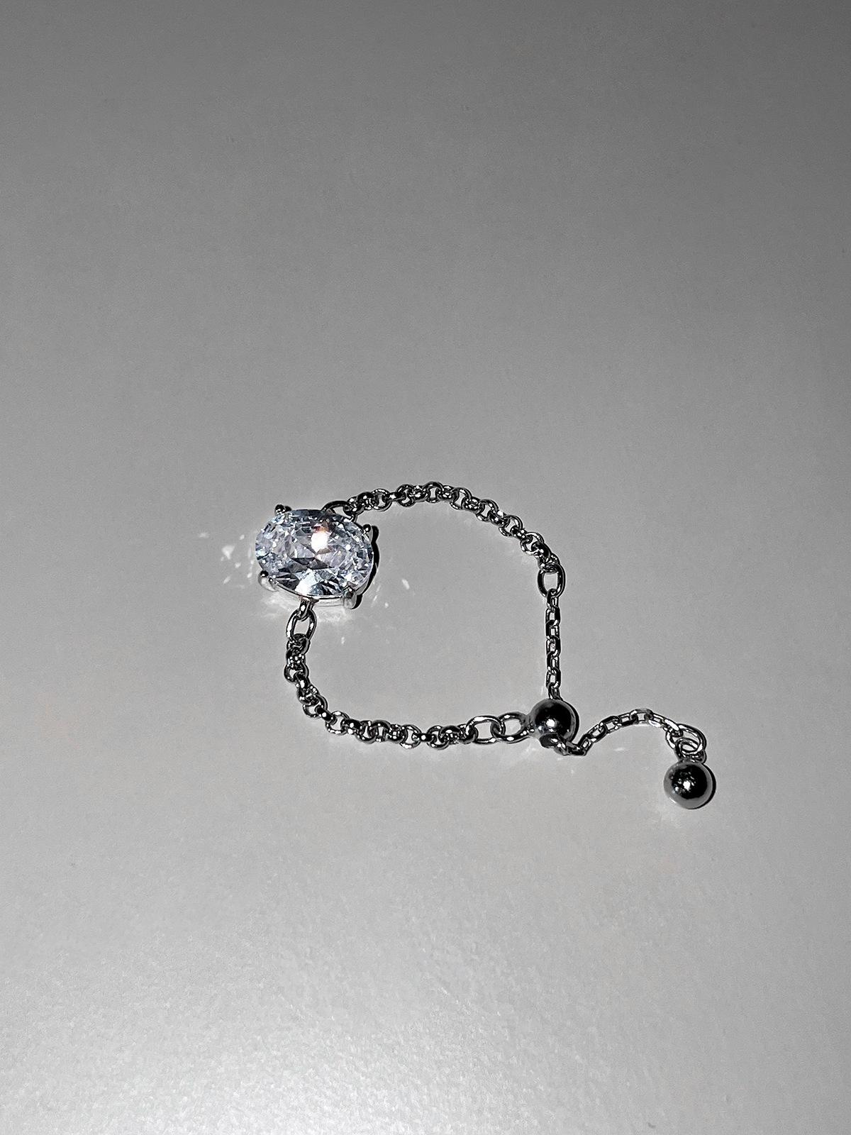 

Раздвижное кольцо-цепочка из стерлингового серебра 925 пробы, изысканное и уникальное женское кольцо на указательный палец с цирконием высокого класса, универсальное новое кольцо. One average size