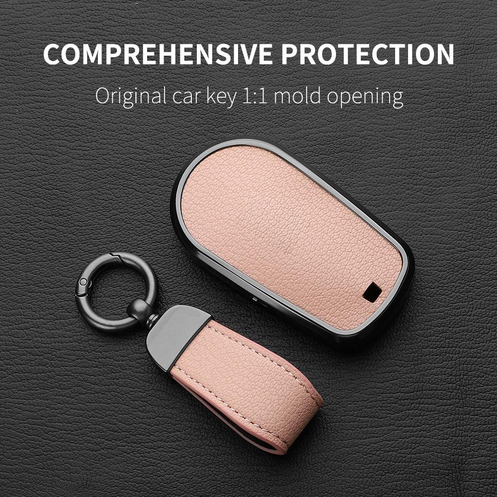 Aluminum Alloy Goatskin Car Key Case Cover For Greatwall Ora R1 R2 Good Cat Gt Lightning Cat Ballet Cat White Cat Iq Keychain