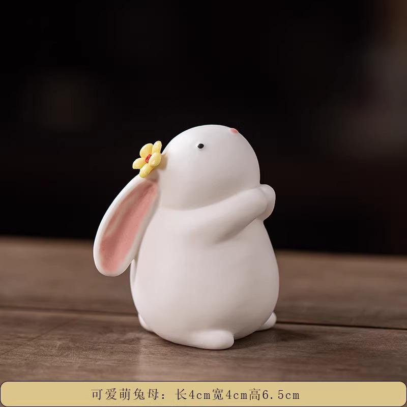 Cute Little Rabbit Animal Rabbit Tea Pet Ornament Ceramic Office Desktop Desk Tea Room Tea Table Home Decoration