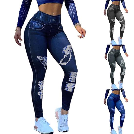 Slimming Fitness Pants High-elastic Soft Imitation Jeans Women Pants for Sport