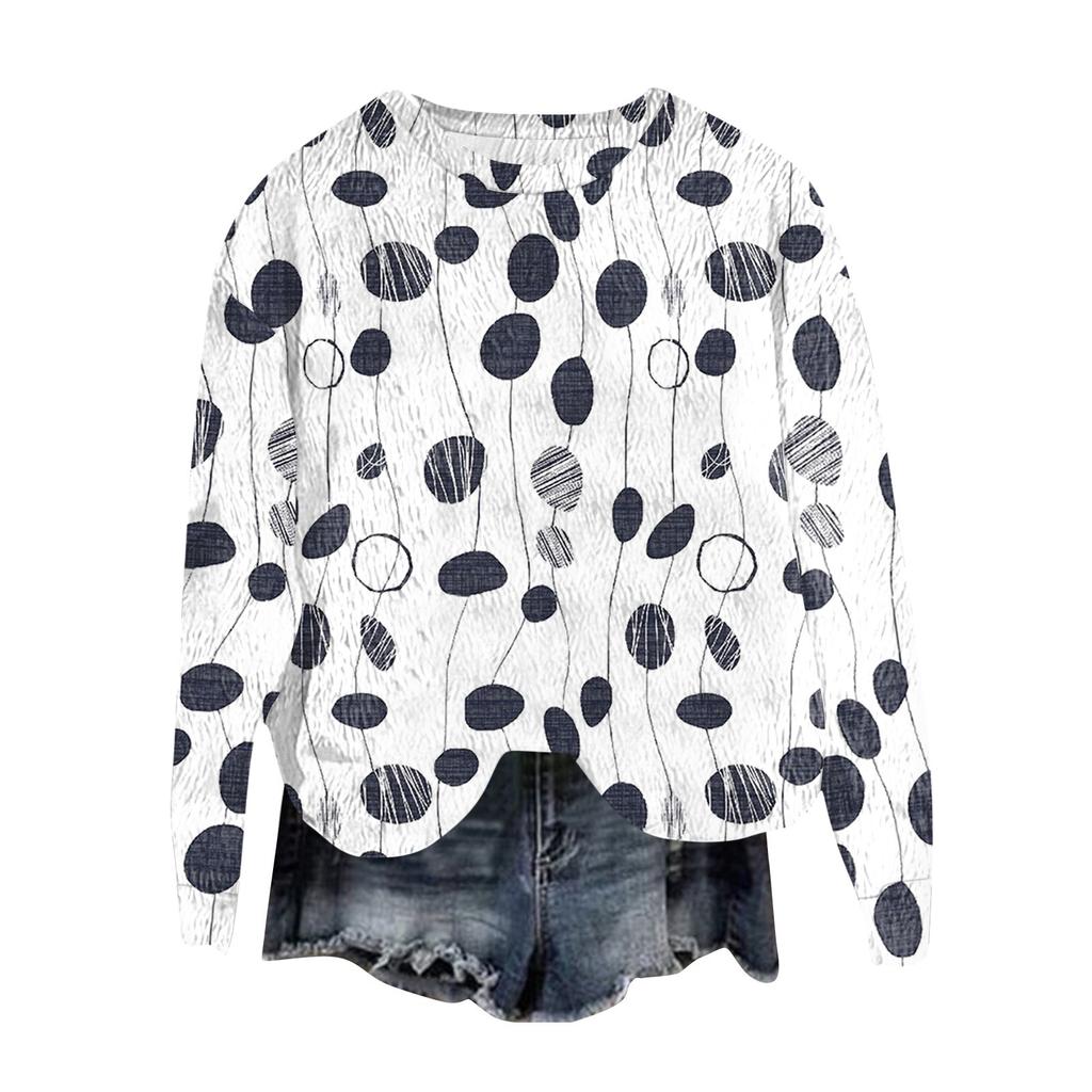 Women's Fashion Round Neck Pullover Top Long Sleeve Tee Printed Sweatshirt