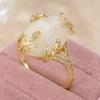 Vintage Copper Material Hand Caved Vine Wrapped Synthetic Moonstone Ring Women's Elegant Exquisite Banquet Wedding Jewelry Gifts