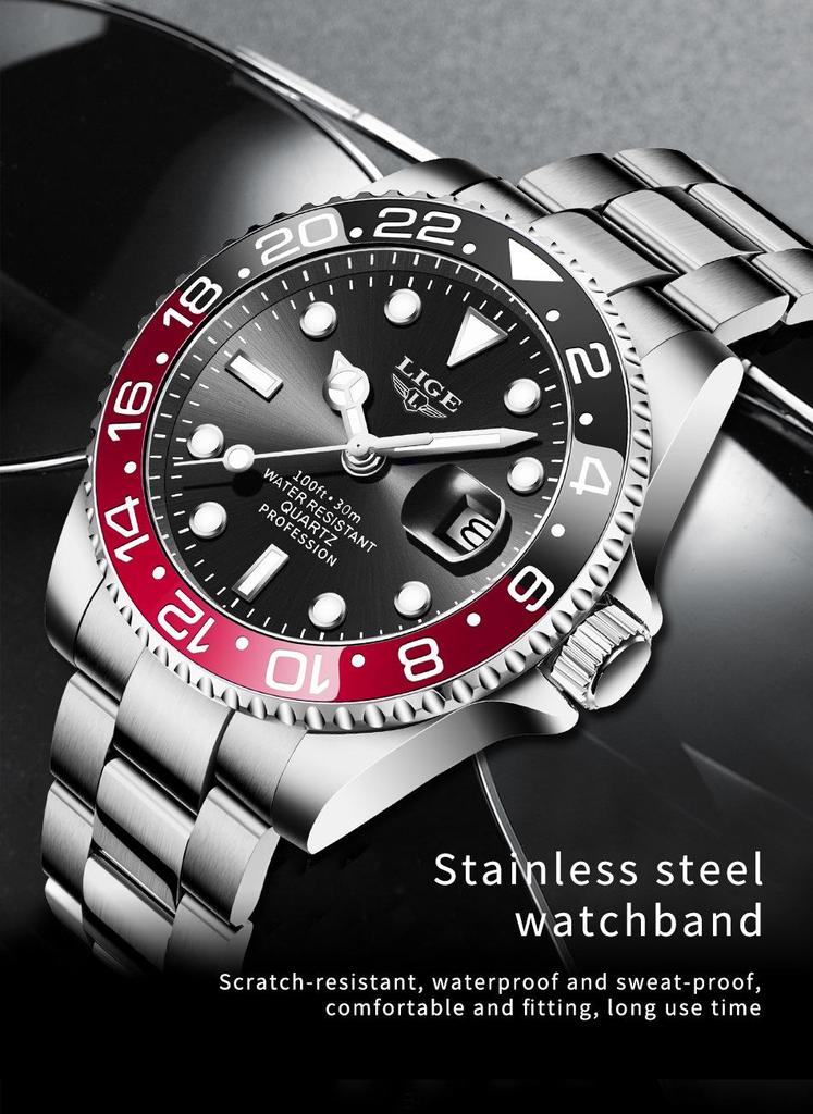 LIGE Men's Green Waterproof Quartz Calendar Sports Wristwatch
