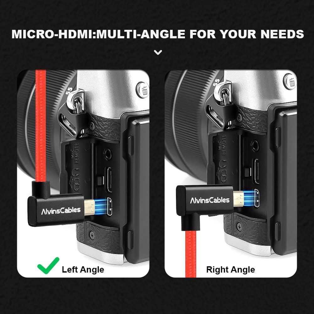 Alvin's Cables 8K 2.1 Micro-HDMI to Full HDMI Braided Coil Cable 48Gbps 8K@60Hz 4K@120Hz 240Hz for Canon R5C/R5/R6, Atomos Ninja-V, Red, Left L