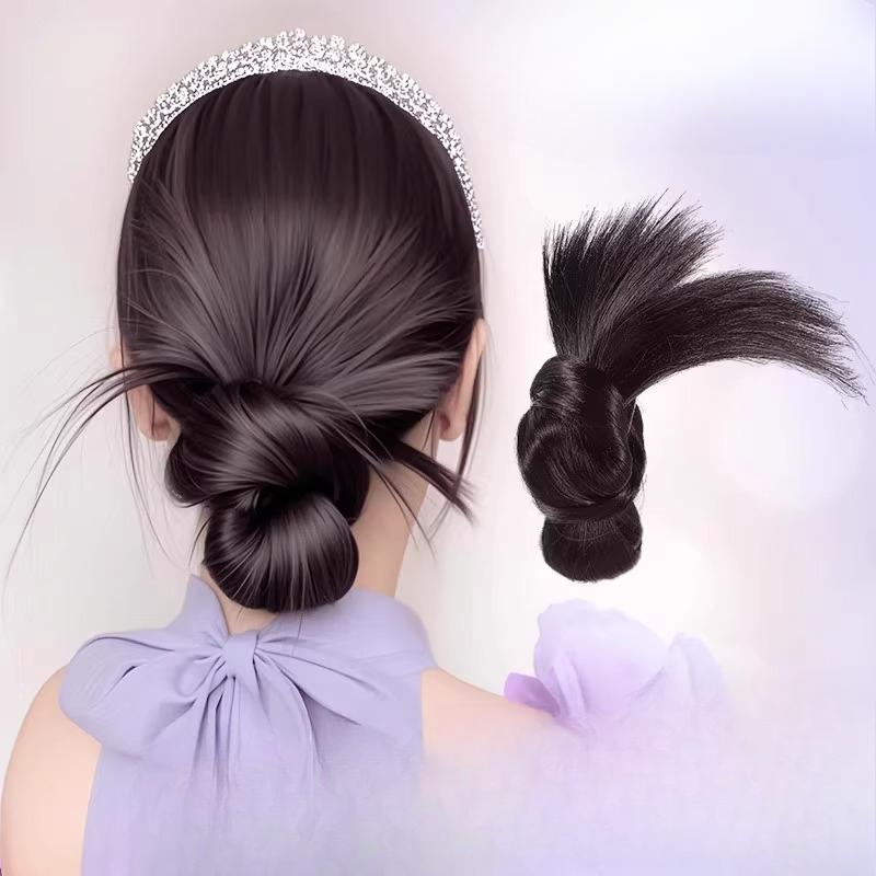

Chicken Feather Bun Hair Wig Clip for A Laid-back Female Feel Flower Bud Hair Bun Hair Updo Magic Tool Fake Hair Bag, Realistic Hair Band темно-коричневого кольору