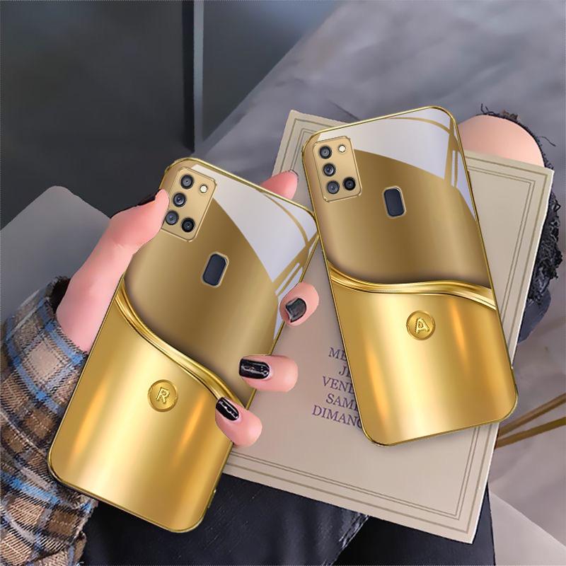 The letters of metal For Samsung A 31 32 A33 A34 35 14 A15 13 A16 25 A26 50 52 53 54 55 56 70 71 72 73 Golden glass phone case