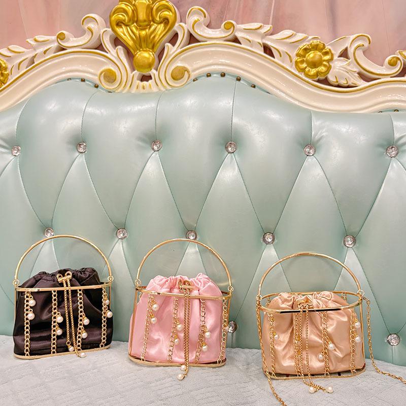 Metal Heavy Industry Handmade Beaded Pearl Suits Banquet Vegetable Basket Birdcage Bag