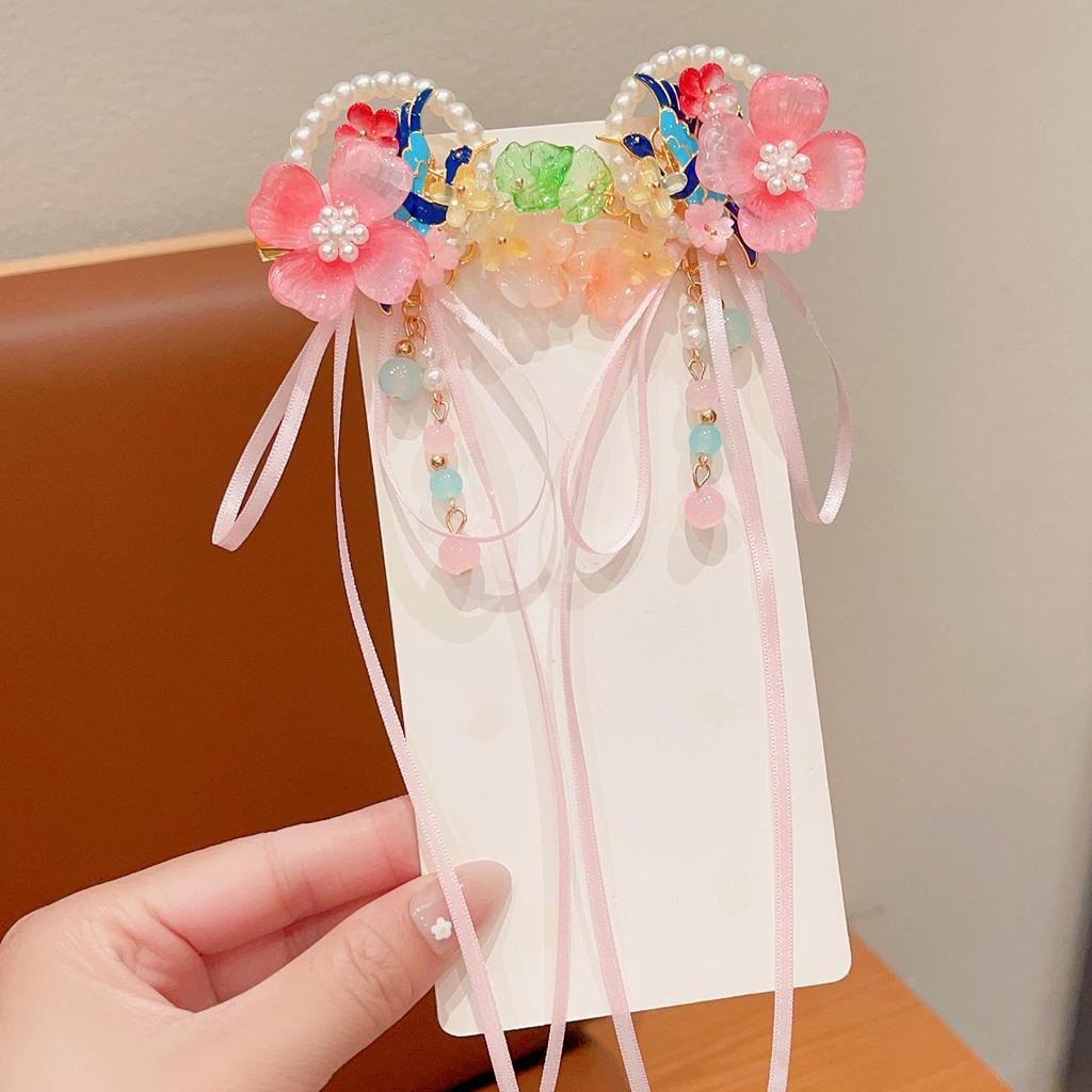 Mid-Autumn Hanfu Fairy Hair Clip - Women's & Children's Ancient Style Floral Tassel, Sweet Accessory for Girls