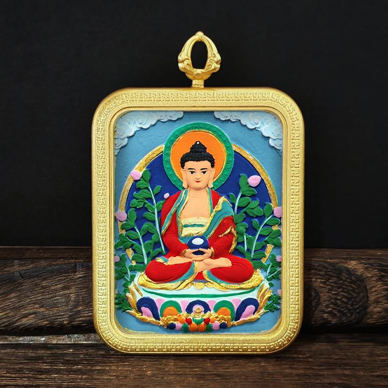 Tibetisches Grünes Tara & Gelbes Jambhala Amulett: Titanstahl Medizin Buddha Anhänger