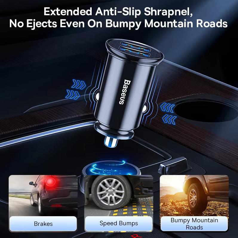 Baseus Car Charger 5A Fast Charging Cigarette Lighter, One To Two 30W Dual Port USB Car Charger Head
