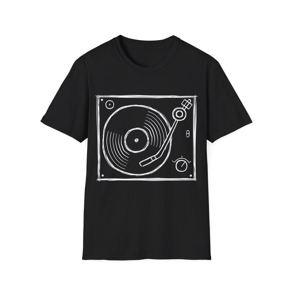 Turntable Sketch T-Shirt, Vinyl Album Player Tee, Retro Music Lover Shirt