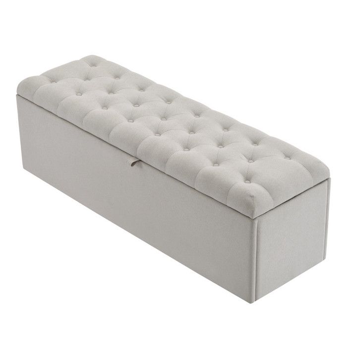 Gepolsterte Bank - MUVOE - 141x41.5x47cm - Leinen - Hellgrau - Elegantes Design