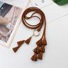 Boho Braided Tassel Belt 1pc Solid Color Decorated Three Layers Tassels