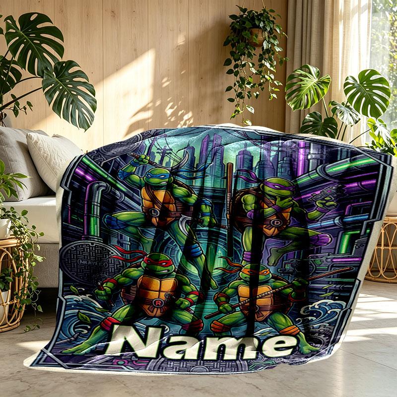 Custom Name Personalized Teenage Ninja Turtles Print Blanket, Home Decor, Bedroom, Sofa, Camping, Couch, Gifts for Birthday Christmas