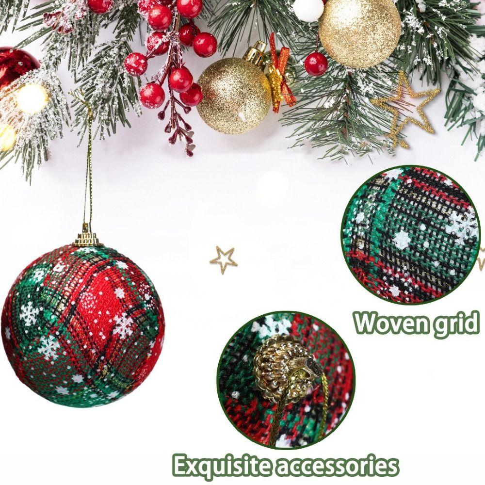 Fabric Plastic Christmas Ball Ornaments Plaid Pattern Snowflake Design Hanging Balls Decorative Hanging Vibrant Colored