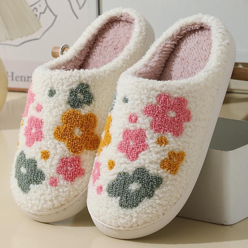 New comfortable home cute colorful flowers winter cotton slippers men and women couples warm indoor cotton mop