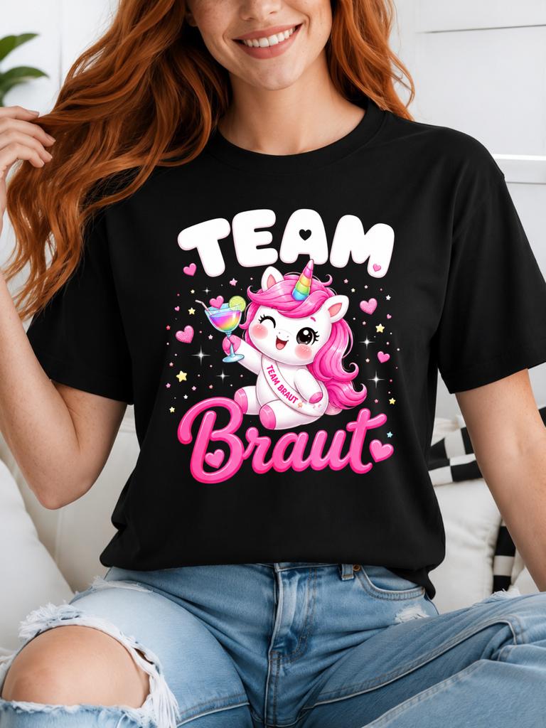 Team Braut Unicorn Raising Cocktail With Gold Sparkles Pink Script And Clean Celebration Lettering Unisex All Tshirt