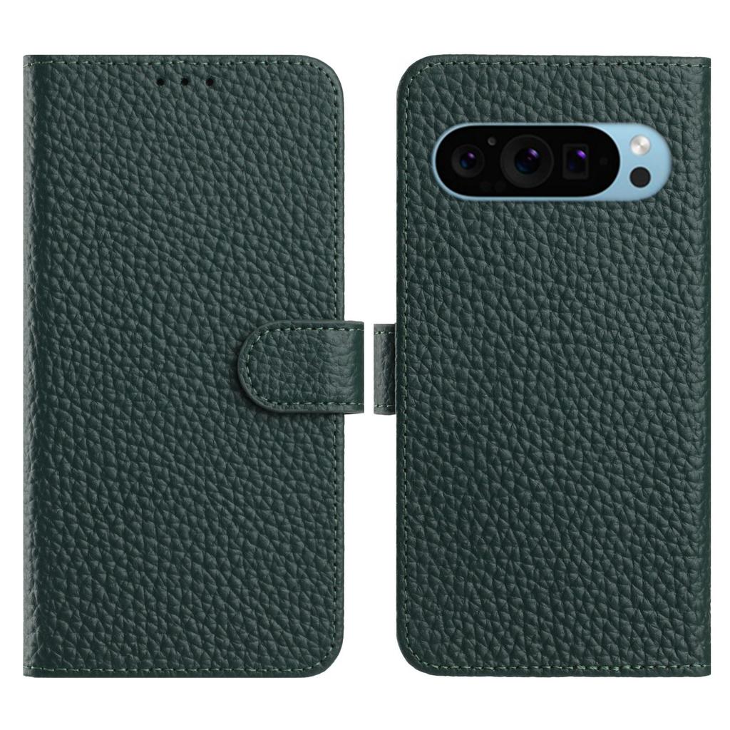 Flip Phone Case For Google Pixel 10 Pro/10/9 Pro/9 Wallet Stand Litchi Texture Genuine Cow Leather Cover