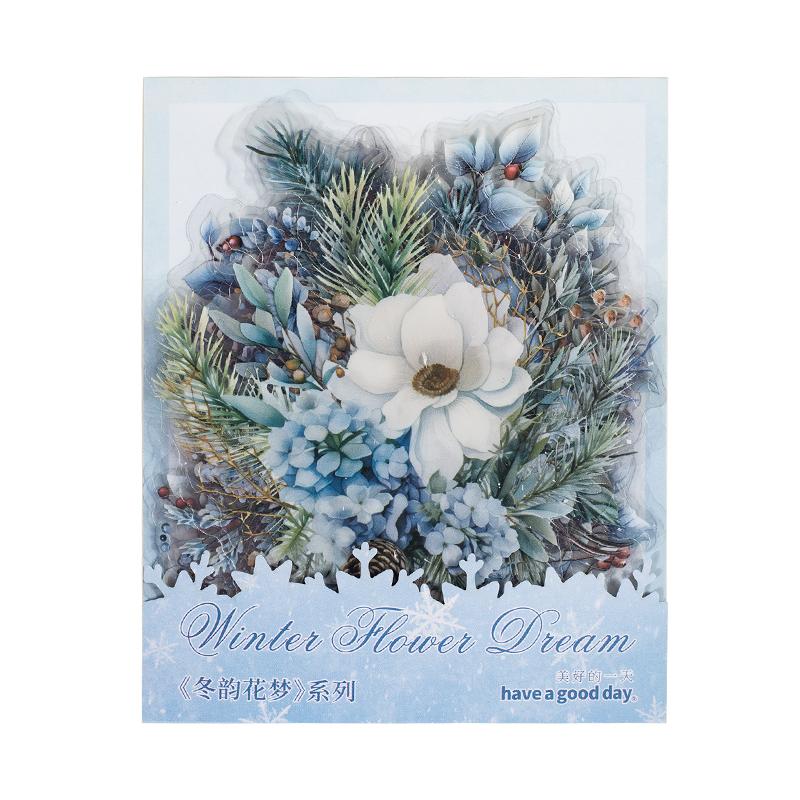 20 Pcs Winter Flower Branches Leaves Stickers PET Material Collage Junk Journal DIY Scrapbooking Supplies Decor Sticker