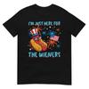 Hier für Würstchen 4. Juli Hotdog Patriot Männer Frauen Kinder T-Shirt