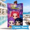 Custom Name KPop Cartoon Beach Towel Microfiber Beach Towel, Lightweight and Quick-Dry, for Summer Travel, Swimming Pool Gift