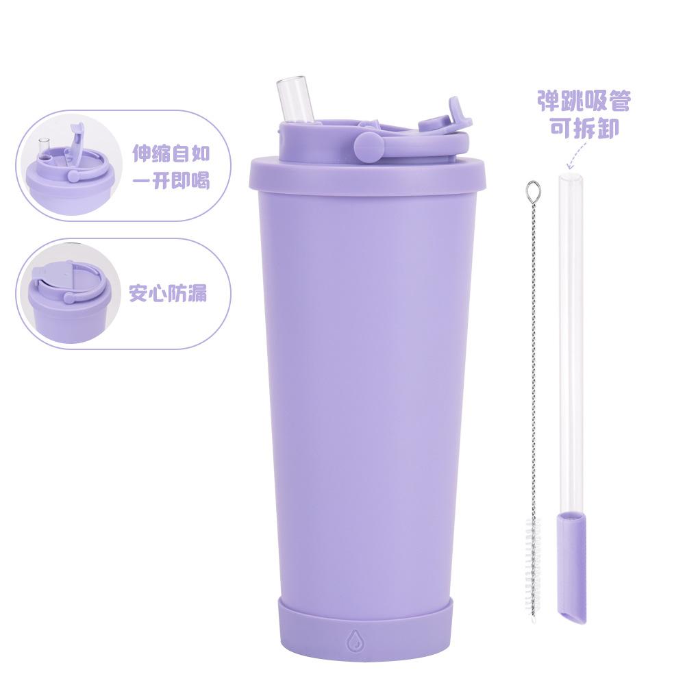 710Ml Stainless Steel Bouncing Straw Cup Suction Pearl Portable Handle Retractable Straw Thermos Cup