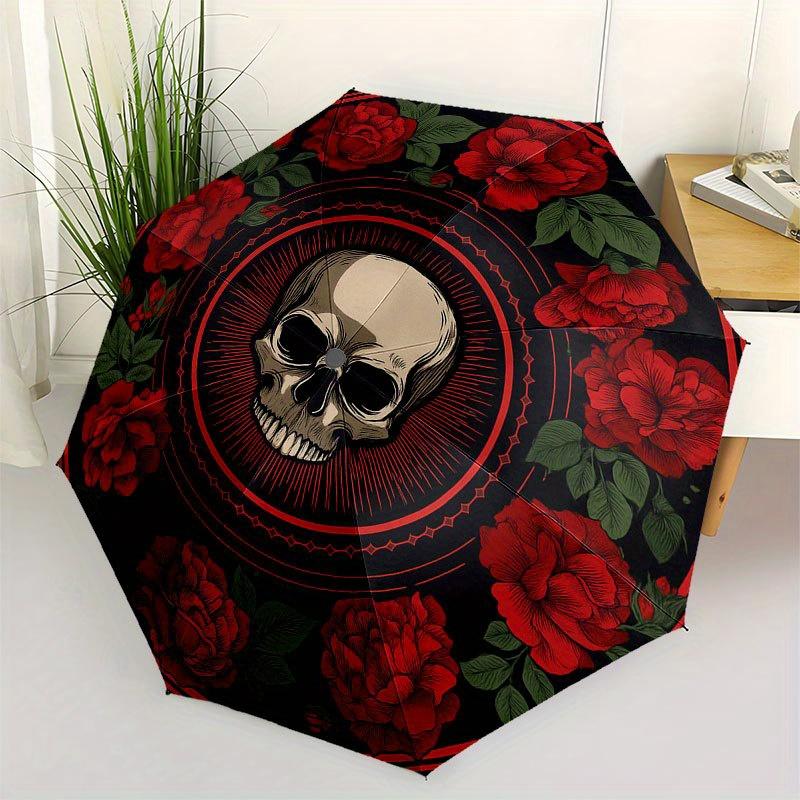

Day of the Dead Skull & Roses Circular Art PrintUmbrella with Cute Design, Portable 3-Fold Compact Umbrella for Men & Women, Valentine s Day Mother s