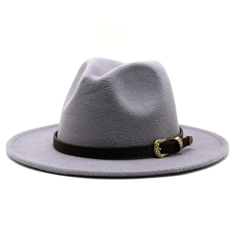 

Men S And Women S Top Hats British 60Cm Jazz Hat Woolen Hat Big Eaves Hat Versatile Flat Edge Hat M（56-58cm） світло-сірий колір