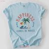 Happiness Comes In Waves T Shirt Surfer Retro Beach Vintage Palm Tree Oversized Summer Vacation Vintage Fashion Graphic