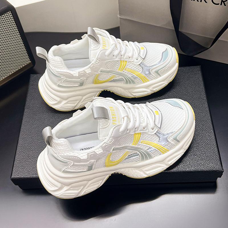 

2025 новые популярные летние сетчатые туфли одинарная сетка дышащие папины кроссовки женские на платформе универсальные повседневные кроссовки для бега и спорта модные 40 жёлтый