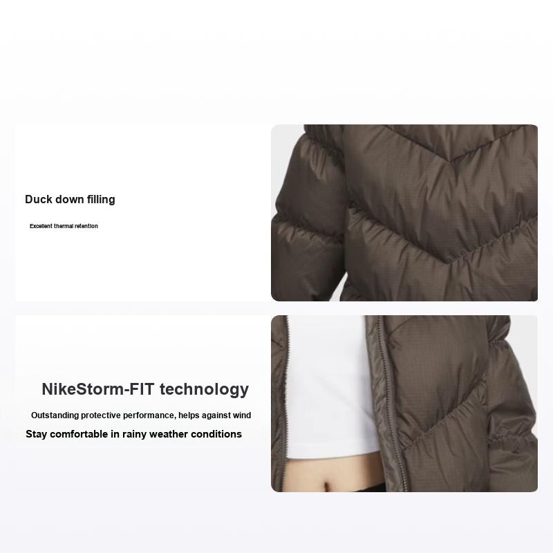Nike Women's Grey Sportswear Storm-Fit Windrunner Hooded Windbreaker Waterproof Warm Long Down Jacket Outerwear Mineral- Hf7894-004 Cm