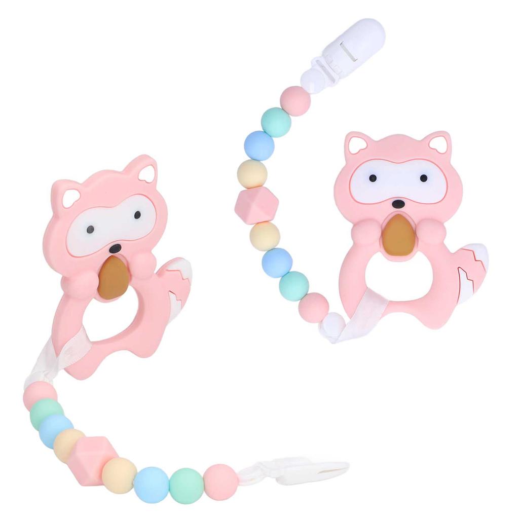 Baby Cartoon Teething Toy Food Grade Silicone Infant Chew Toy Shape and Chain Design