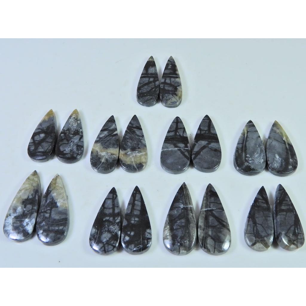 22-25MM Natural Picasso Jasper Matched Pair Pear Cabochon Gemstone 9Pair Lot C-792