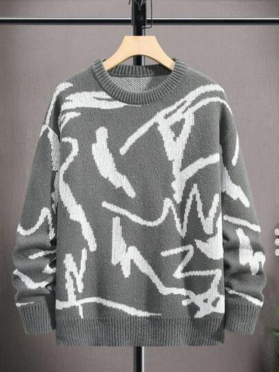 Temu Xi Yin Men s Autumn Winter Loose Knit Sweater - Round Neck, Long Sleeve, Hong Kong Style Small