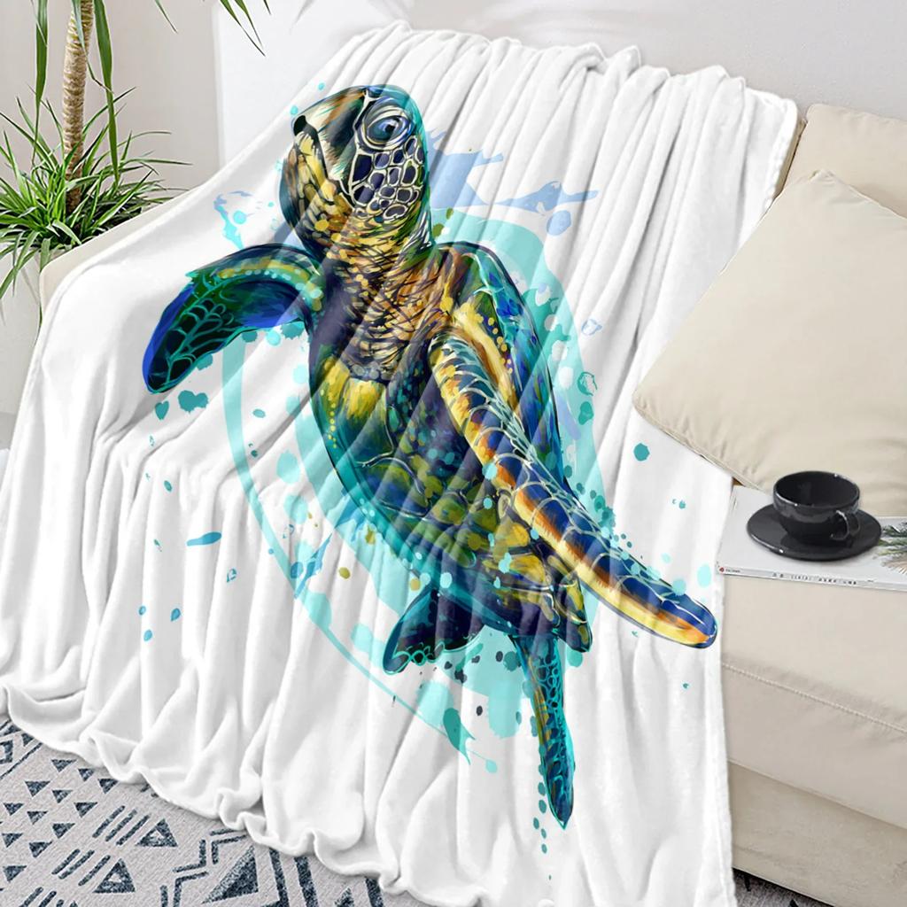 Turtle Blue Sea Bubble Throw Blanket Warm Microfiber Flannel Blanket Bedroom Decor Blankets For Beds