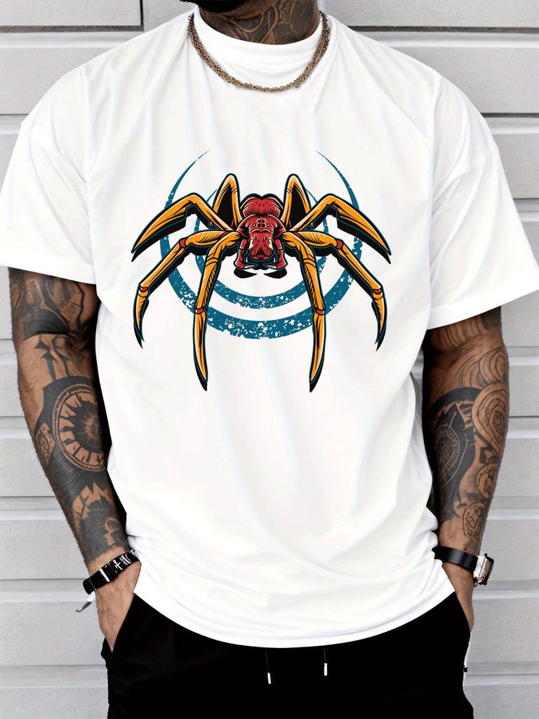 Deep Navy Unisexs Loose Cotton Tshirt Classic Big Spider Circular Art Print Crew Neck Teen Daily Casual Summer Short Sleeve Tee