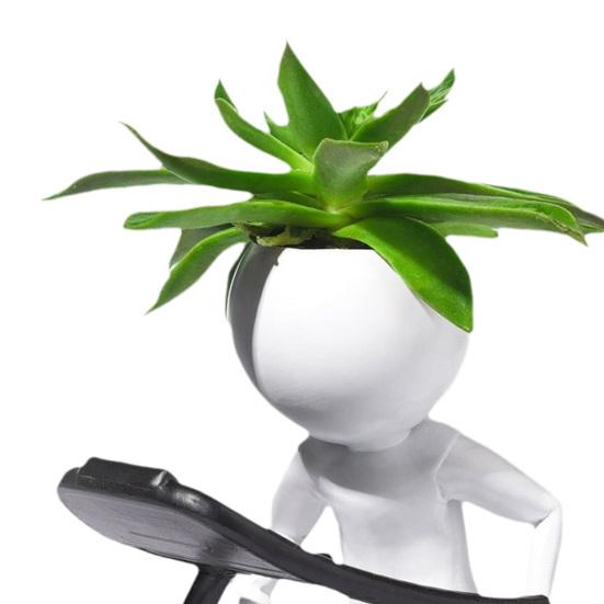 Unique Exercise Pose Flowerpot Creative Fitness Figure Flower Pot, Resin Succulents Pot with Treadmill Yoga And Decorative Plant Container for