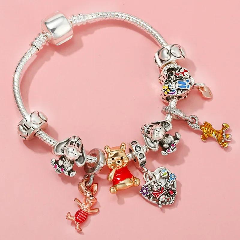 Colors Enamel Disney Princess Dress Charms Pulseiras for Girls Colorful Glass Beads Bracelets&Bangles Women Cartoon Skirt Dangle