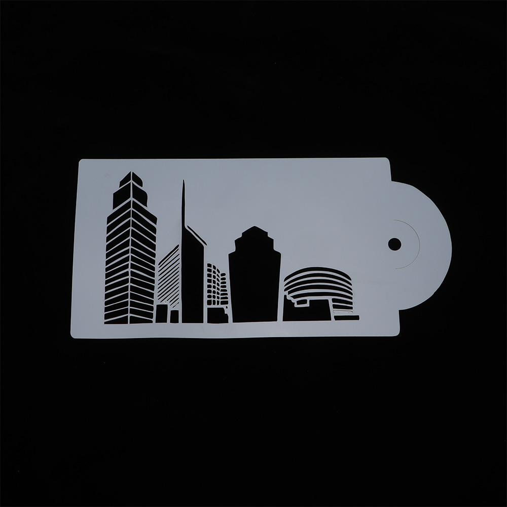 5Pcs Template Bakeware Plastic Cake Stencil Cake Decorating Tool Landmark Building Fondant Molds