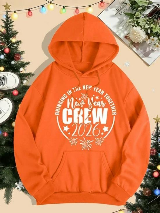 2026 Women's Autumn-Winter Happy New Year Crew Design Hip Hop Pocket Hoodie