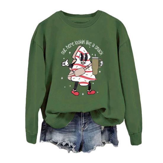 Sweat-shirt d'automne et d'hiver pour femme, imprimé dessin animé, poignets et ourlet élastiques, pull ample à col rond, mi-long, haut de sport à porter au quotidien