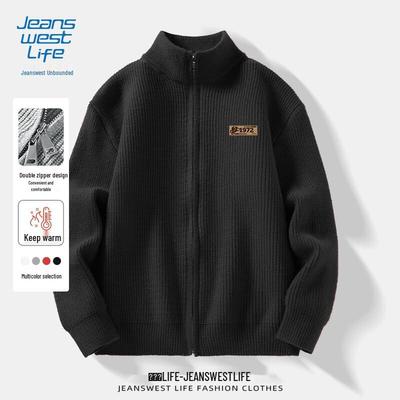JEANSWEST LIFE Men's Winter Stand-Up Collar Zipper Knit Sweater
