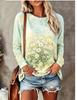 Damen Langarm-T-Shirt Aquarell Gänseblümchen Wildblumen Druck Rundhalsausschnitt Lässig Herbst Oberteile