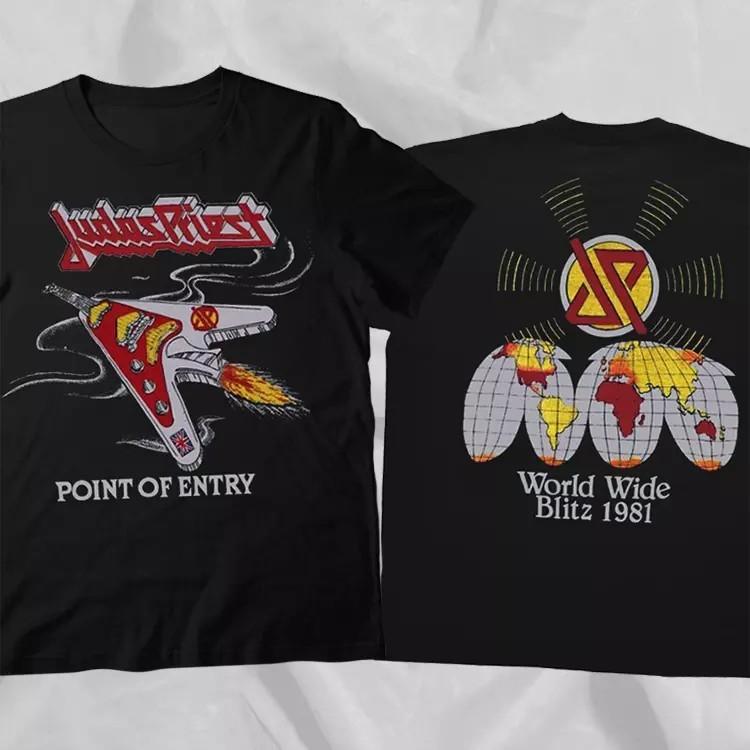 JUDAS PRIEST 1981 World Wide Blitz Tour Black Double Sided T-Shirt